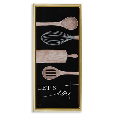 «Let's Eat with Kitchen Utensils», art mural encadré flottant doré par Lux + Me Designs
