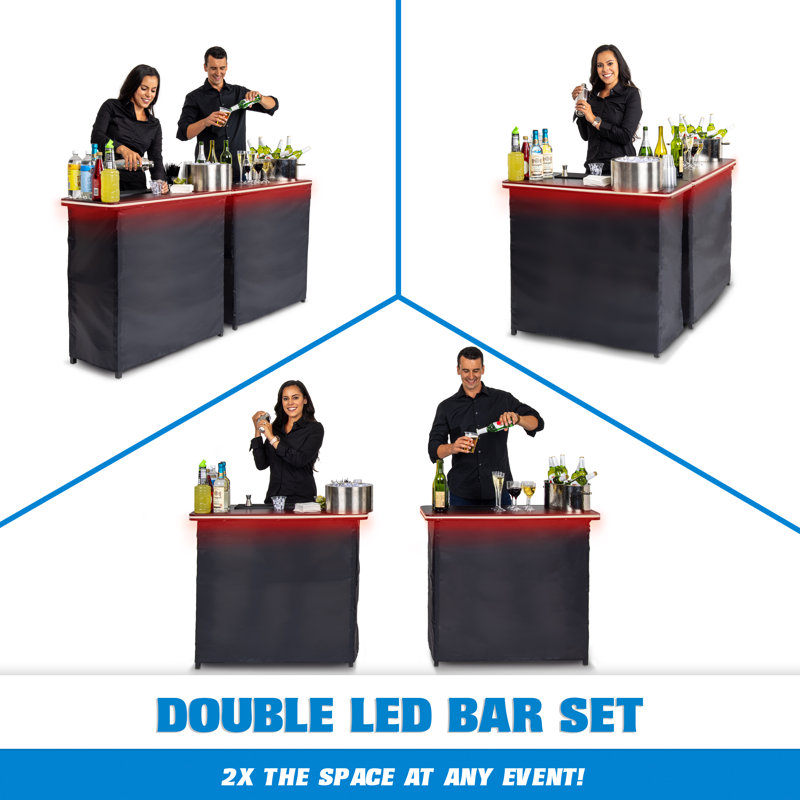 GoBar Portable Double Bar Table Set with Multi-Colour LED Lights - Mobile Bartender Station