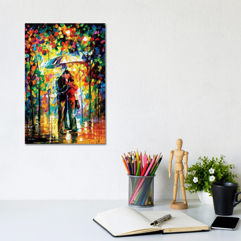 Kiss In The Park by Leonid Afremov - Painting on Canvas, Wrapped Canvas, 20.32 cm H x 30.48 cm W