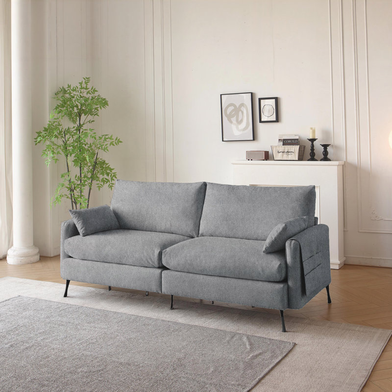 Landen 3-Seater Cloud Sofa with Storage Arm & Pillows, Gray