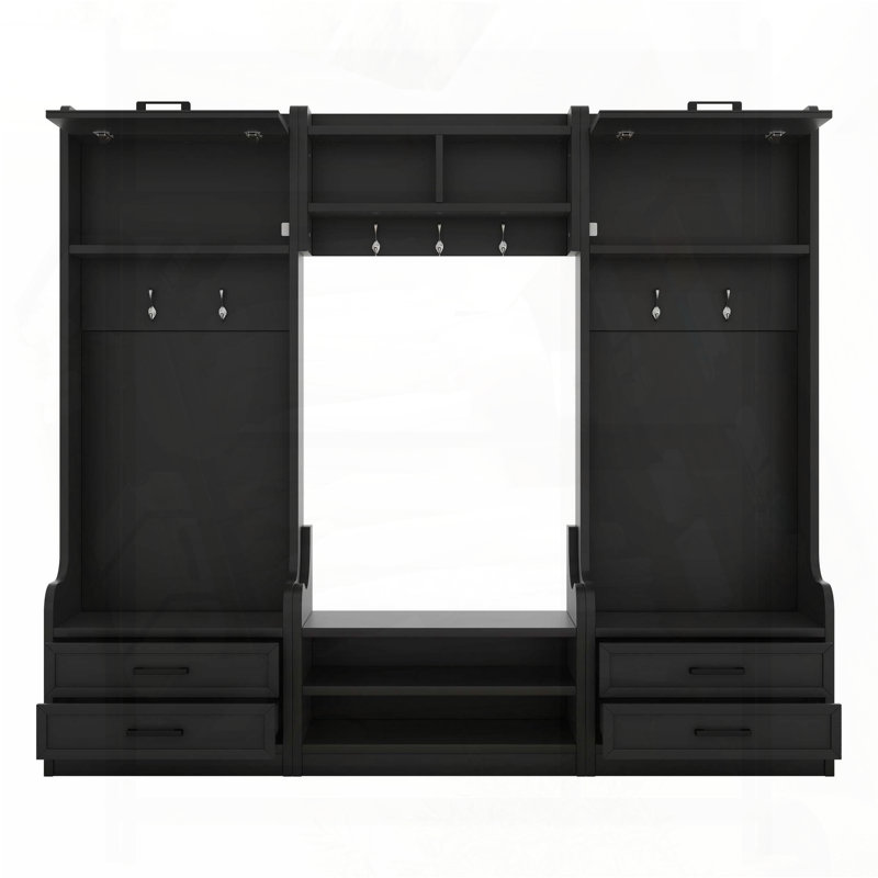 4-in-1 Detachable Hall Tree with 7 Hooks and Drawers (Black)