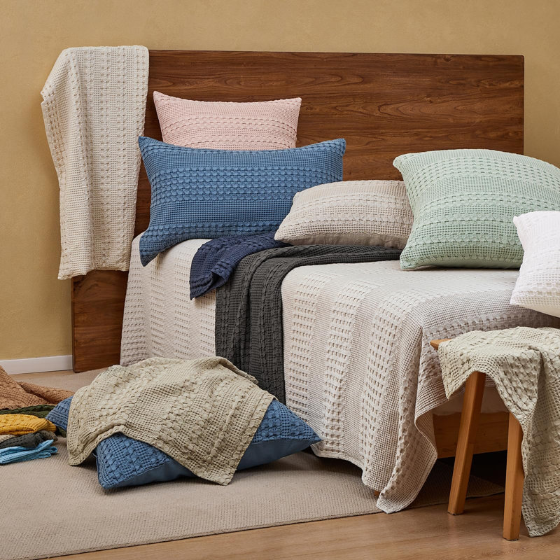 PHF Waffle Weave Pillow Covers , 2 Pack 100% Cotton Square Pillow Shell for Bedding Decor, No Insert, Light Grey, 24x24"