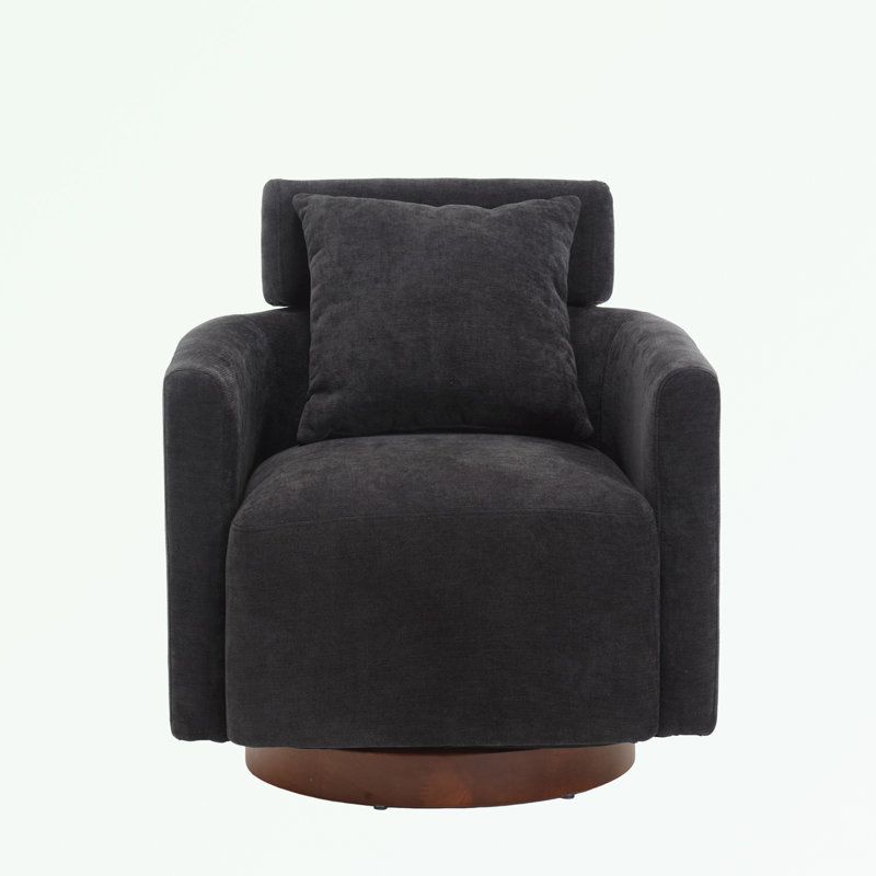 Chenille Fabric Swivel Barrel Chair, Dark Gray