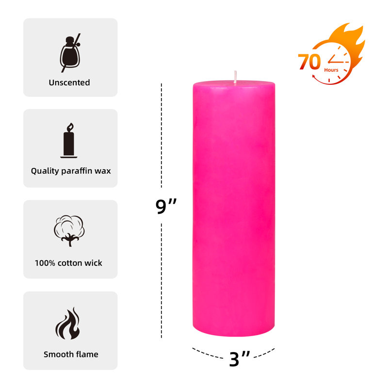 Bougie pilier rose chaud 9 pouces, 1, Rose millennial, H 9 po x l 3 po x P 3 po