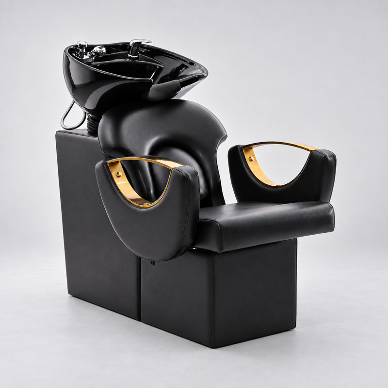 Ensemble fauteuil de shampoing haut de gamme, bac à shampoing et fauteuil pour salon de coiffure, fauteuil de shampoing professionnel avec coussin et éponges à mémoire de forme, bac à shampoing pour salon de coiffure