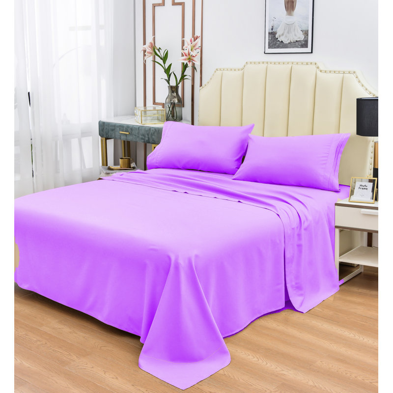  Ensemble de draps 1800 fils en rayonne de bambou, Simple, Lavande