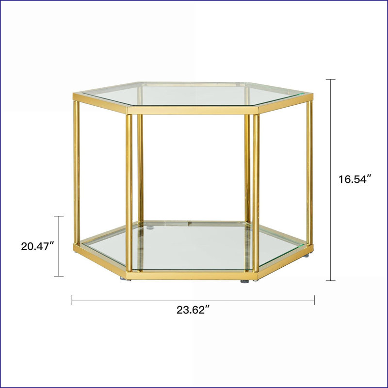 Petite table basse de salon avec structure en acier inoxydable doré Verre trempé facile à nettoyer