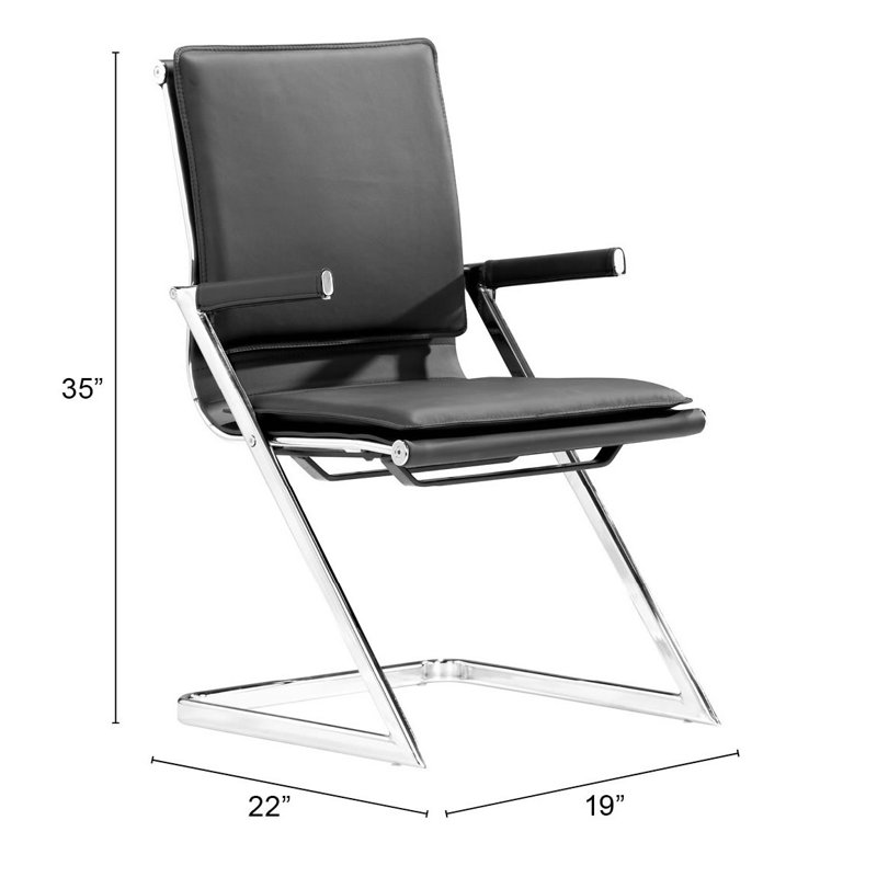 Contemporary Black Leather Arm Chair with Chromed Steel Frame