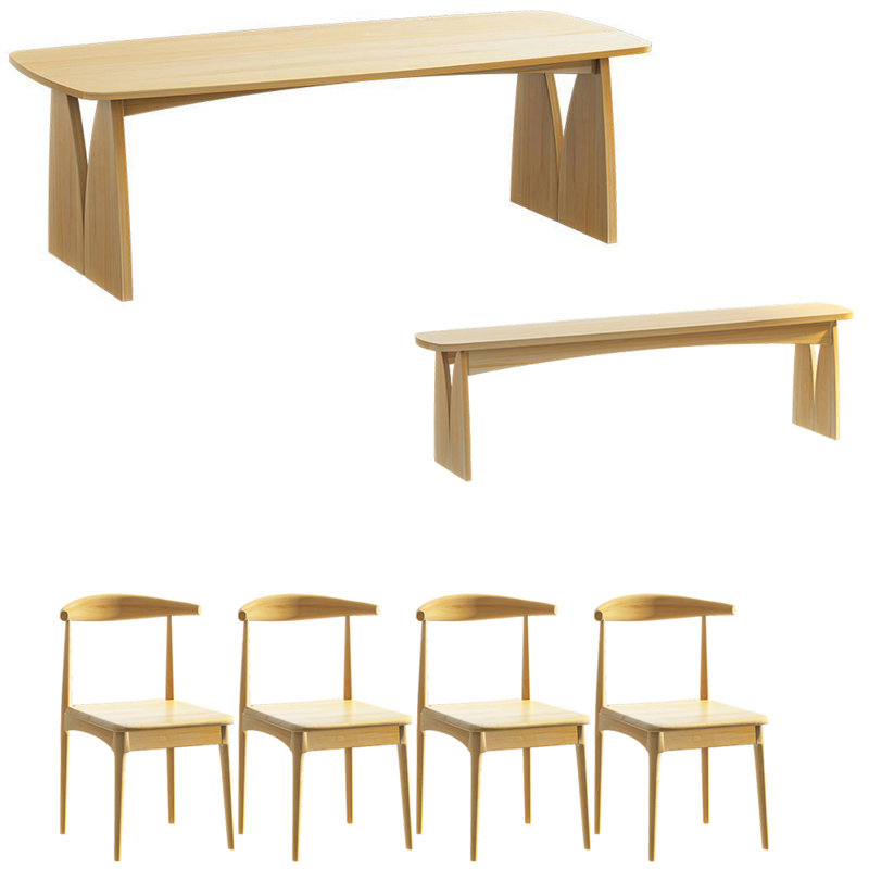 Ensemble de table créative en bois massif de style japonais, H 29,5 po x L 70,8 po x l 31,4 po