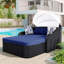 Lit double d'extérieur avec auvent réglable et boucle en corne - coussins noirs et bleus-1354912459
