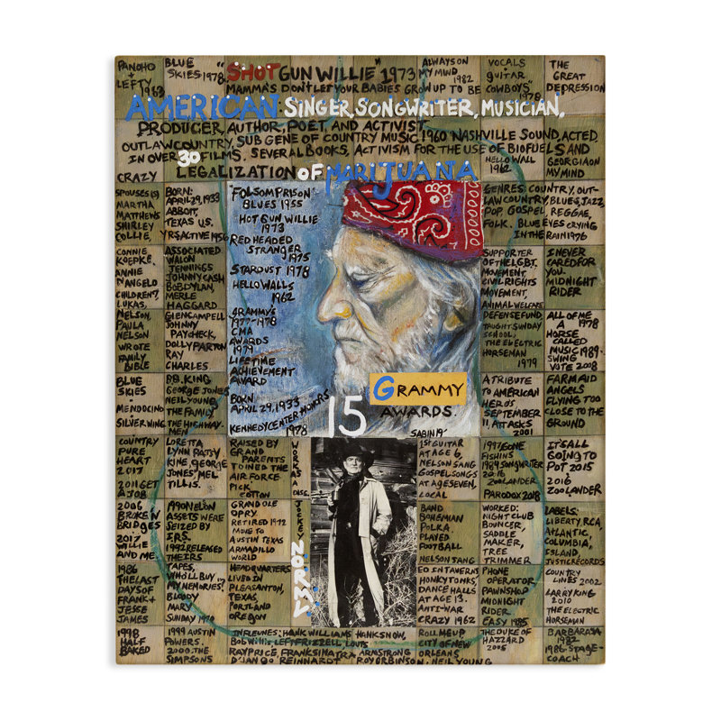 Art mural sur toile Willie Nelson par Sabin, H 30 po x l 24 po