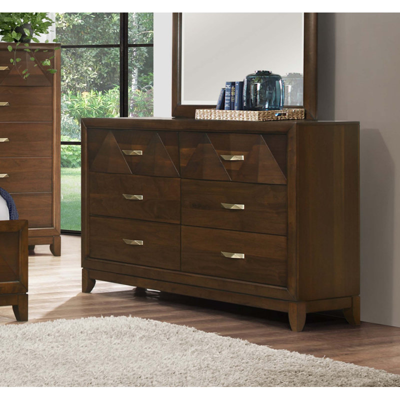 Commode large Javari Nibo, 6 tiroirs, poignées en laiton satiné, bois massif