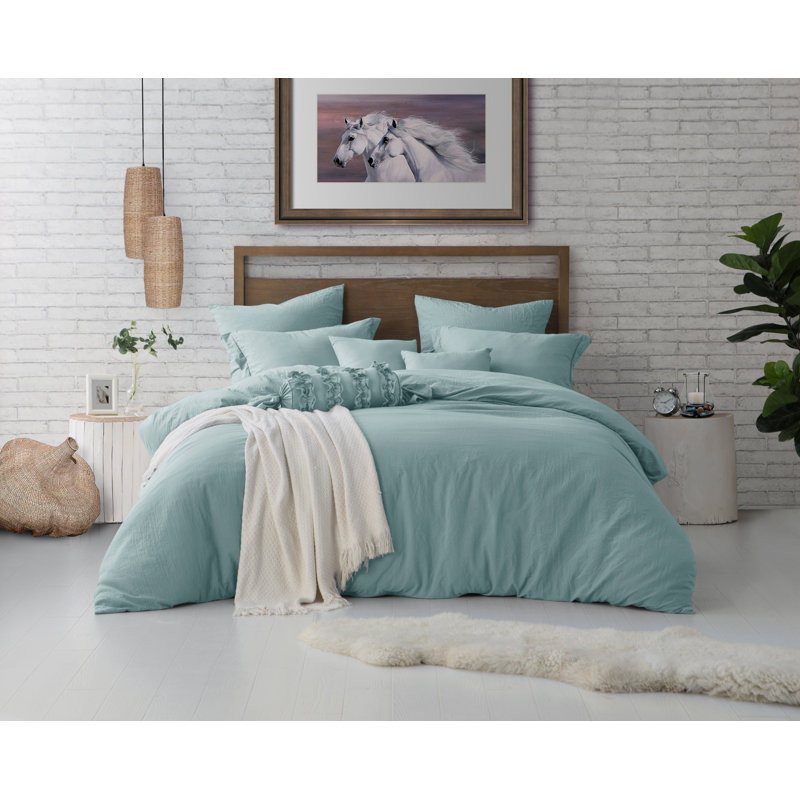 Ensemble de housse de couette en microfibre lavée et plissée très douce, Housse de couette double / grand + 2 taies d'oreil