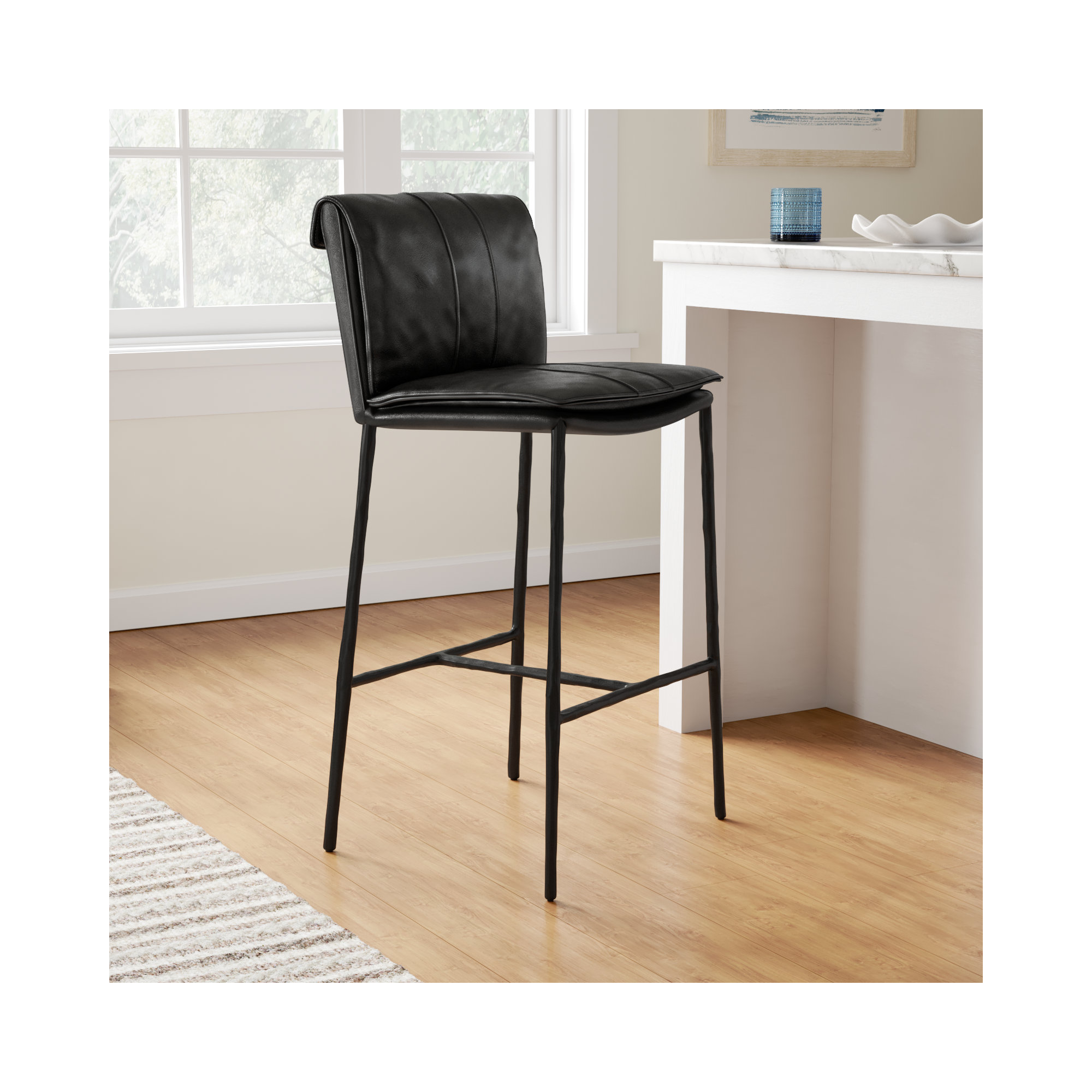 Mayer Leather Stool, Black, Bar Stool (31" Seat Height)