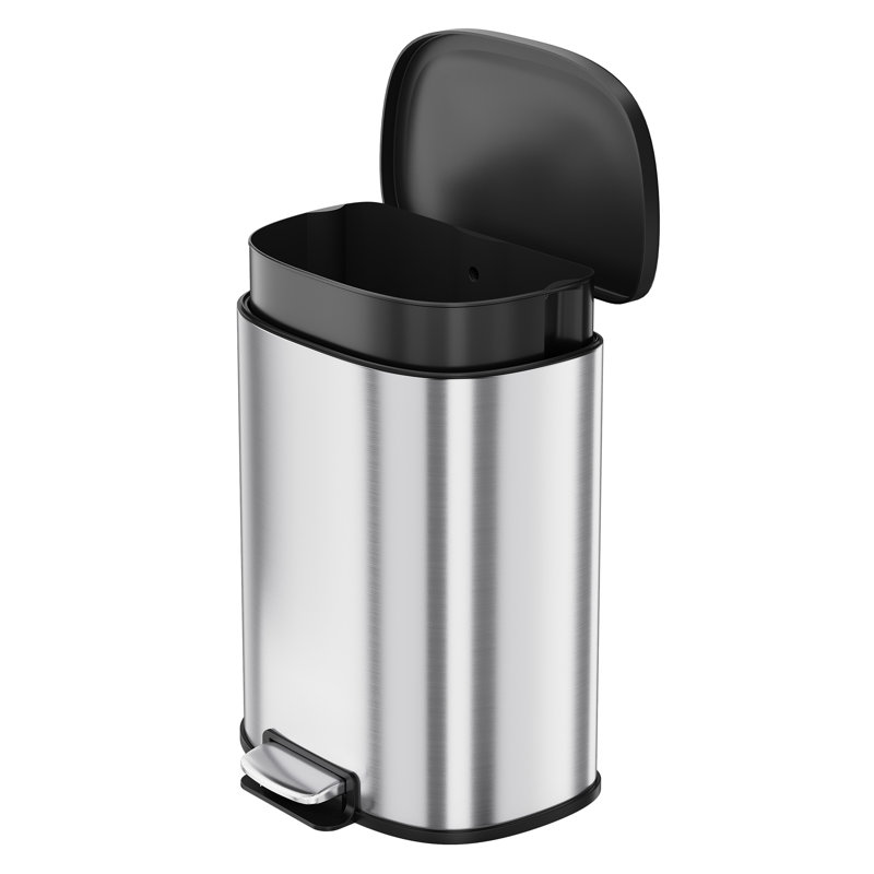50L Stainless Steel Trash Can, Rectangular Step Bin, Soft-Close Lid, Removable Inner Basket