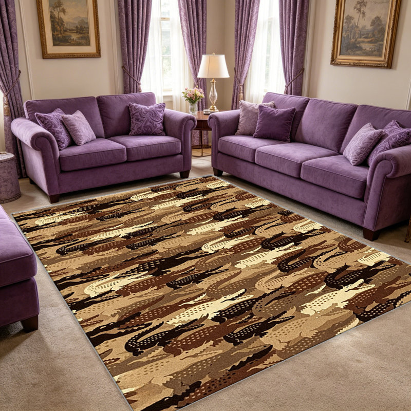 Brown Crocodile Print carpet-easy to clean, machine-washable, soft and comfortable; suitable for door mats, kitchens, living rooms, bedrooms, corridors, and laundry areas. Easy to clean, durable carpet for home decoration.