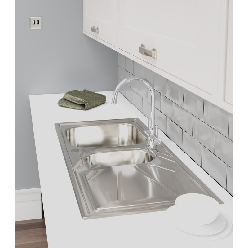 Abode Designs Trydent 500mm W Double Bowl Stainless Steel Kitchen Sink with 2 Faucet Holes