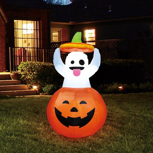 The Holiday Aisle® Halloween Ghost in Pumpkin Inflatable & Reviews ...