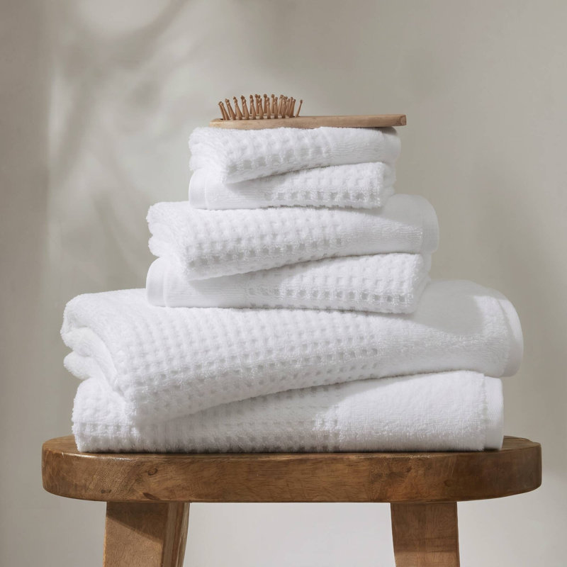 Ensemble de serviettes de bain en jacquard de coton Spa 6 pièces, Blanc