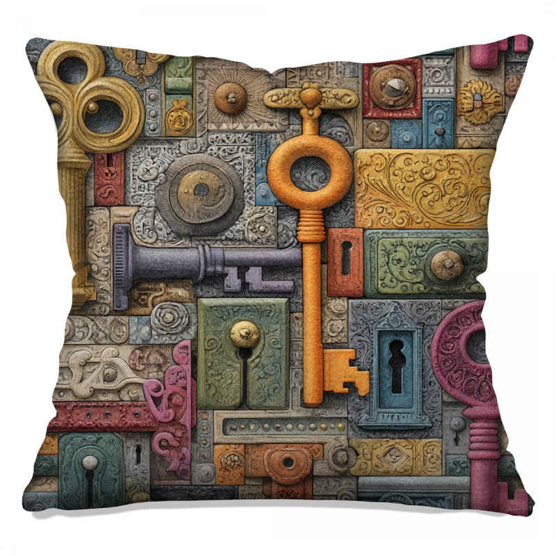 Keys Throw Pillow, Objects Double Sided Pillows, 20 x 20 inches