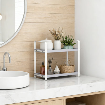 Organisateur de comptoir de salle de bain avec tablettes réglables, tablette de rangement en bois massif pour comptoir de salle de bain, évier de cuisine et organisation de bureau