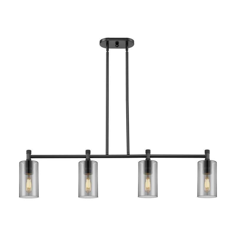 Luminaire suspendu pour îlot 4 lumières Crown Point, H 9,88 po x l 43,75 po x P 3,88 po, Plaqué couleur fumée, Nickel poli