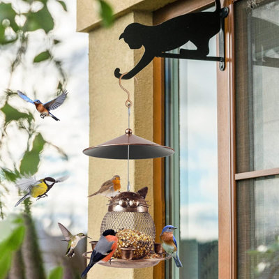 Bird Feeder For Outside, Squirrel Proof Metal Wild Bird Feeder Decoration For Hanging Outside Garden Yard, Cute Cat-Shaped -  Arlmont & Co., 097C810AC808429185484140C54D0AC9