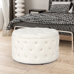 Homebeez Round Footstool Small Upholstered Ottoman Sofa Footrest Stool  Padded Seat for Living Room Bedroom Entrance Home Decor