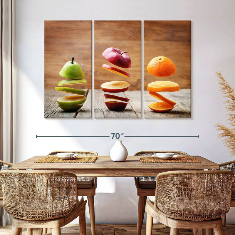Tranches de fruits - 3 impressions sur toile tendue, H 48 po x l 74 po x P 1,25 po