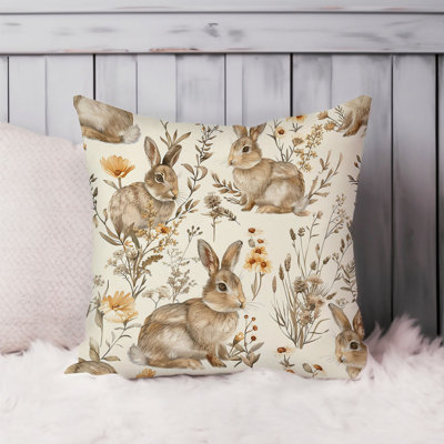 Animals Easter Bunny Rabbits VIII Cottage Throw Pillow Cover