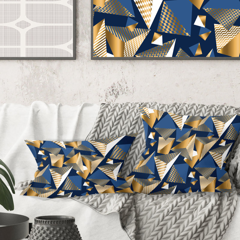 Coussins dorés et bleus - Mid-Century Modern, 18 po x 18 po