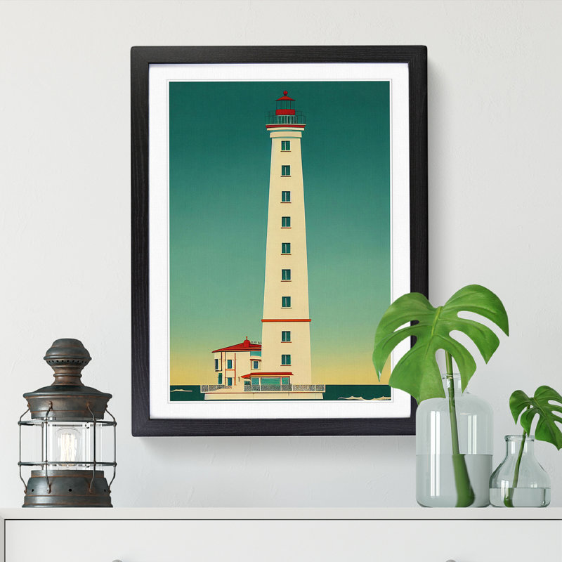 Lindsea Lighthouse Art Deco Style 1 Piece Single Picture Frame Wall Art, 34cm H x 25cm W x 1.99cm D, Walnut