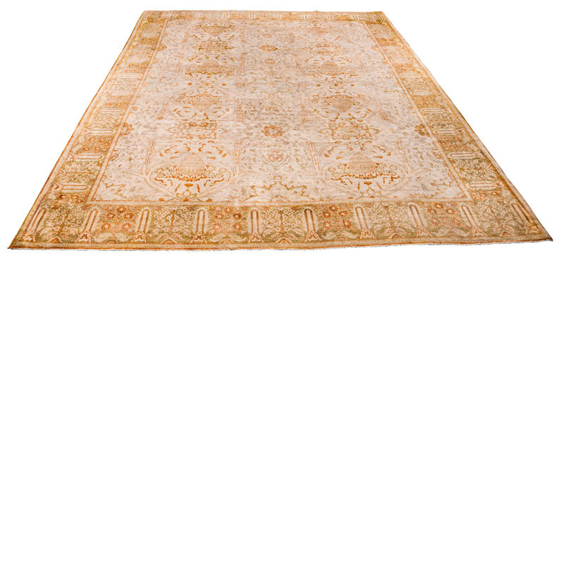 Tapis unique beige / rouille 10 pi x 14 pi 7 po années 1990