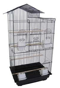 Cage à oiseau avec 4 mangeoires, Noir