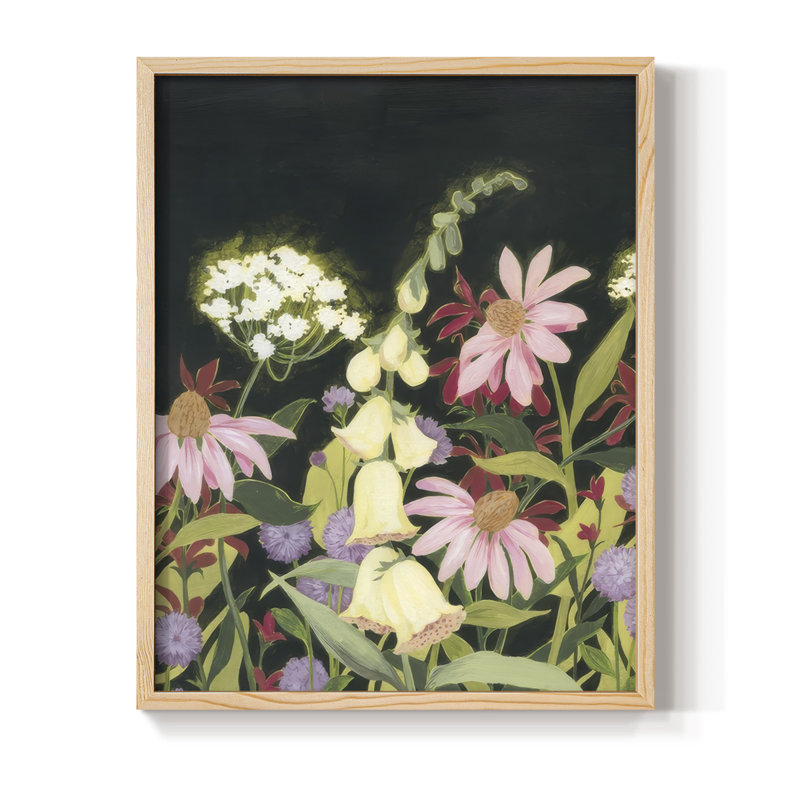«Moonlit Wildflowers I», reproduction encadrée - bois massif, Naturel, H 15 po x l 12 po