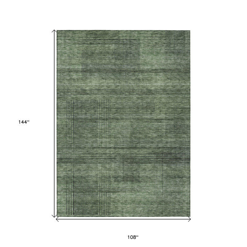 Tapis extérieur lavable rayé vert olive et gris 9 pi x 12 pi