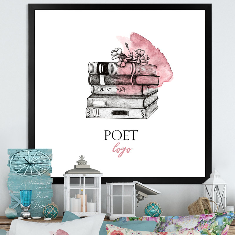 Livres de poètes roses - Fleurs - On, Cadre photo noir, H 16 po x l 16 po x P 1 po