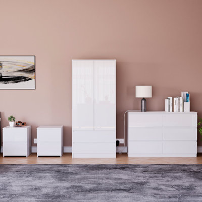 Taniesha 4 Piece Bedroom Set (2 Drawer Bedside Chest X2, 6 Drawer Chest, 2 Door 2 Drawer Wardrobe), (100% FSC)