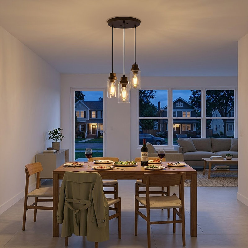 Luminaire suspendu pour îlot de cuisine cylindrique à 3 lumières à intensité variable Nashra, Brun-rouge