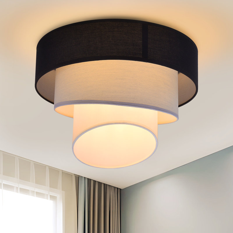 1 -Light E27 Ceiling Light - Modern Black Fabric Shade