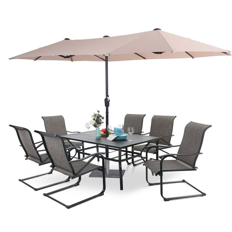 Ensemble de salle à manger rectangulaire pour 6 personnes 60 "avec parasol Arlane, Beige