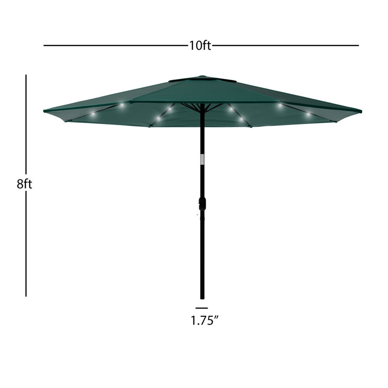 Green 10-Foot Solar LED Patio Umbrella with Bronze Pole