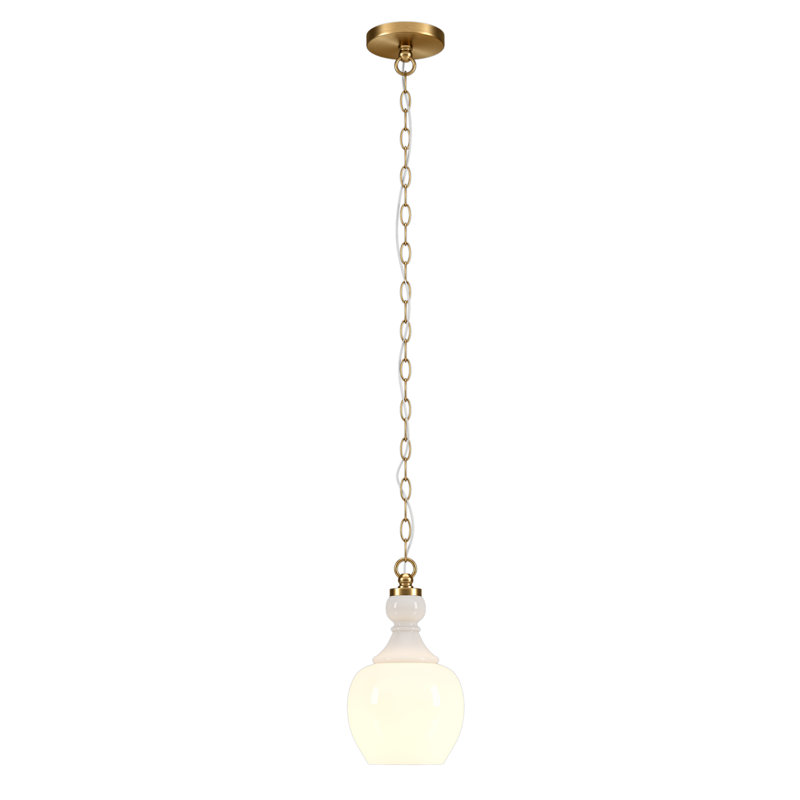 Luminaire suspendu en forme de dôme à 1 lumière Verona, Blanc, Laiton brossé