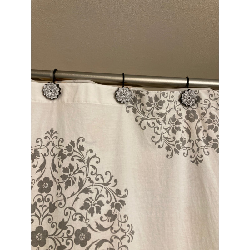 Ensemble de 12 anneaux de rideau de douche médaillon noir et blanc, résine, décoration de salle de bain fleur de boho mandala