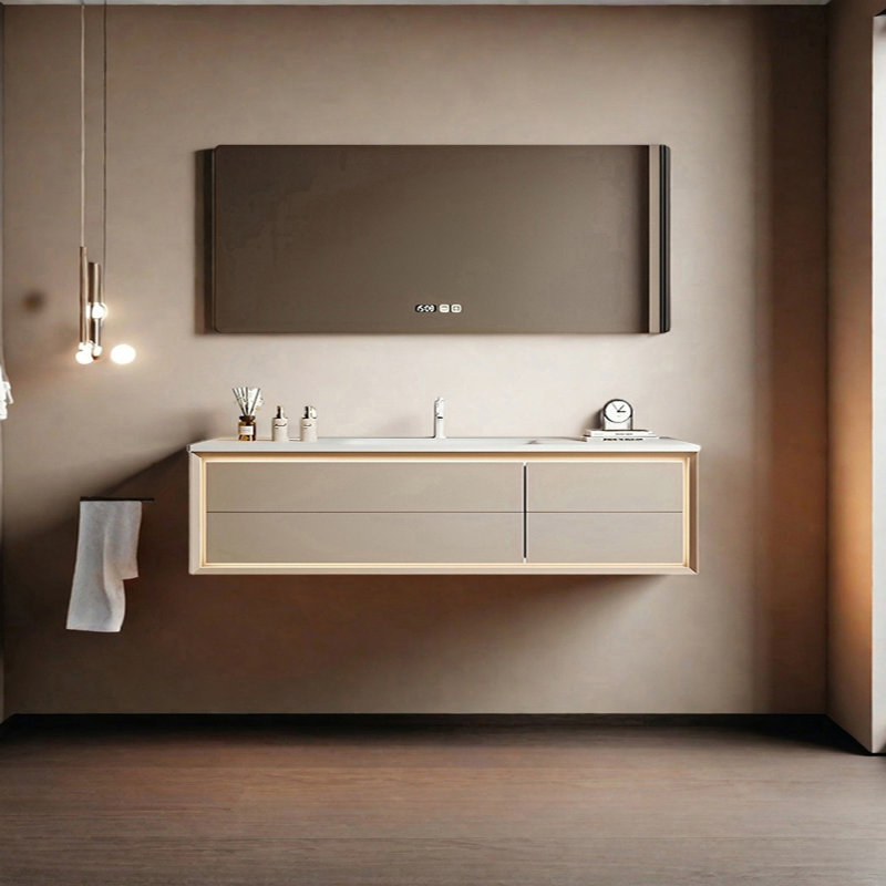 Armoire de salle de bain simple et moderne de style crème, Beige, H 19,68 po x l 70,86 po x P 21,65 po