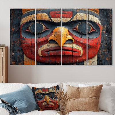 Red Thunderbird Native Totem III - Native American Art Totem Canvas Art Set