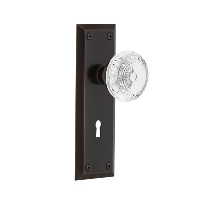 Crystal Meadows Interior Mortise Door Knob with New York Long Plate