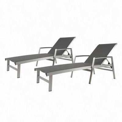 Outdoor Chaise Lounge Set Of 2 - Rust-Resistant Aluminum, Adjustable Mesh Seats, Easy Assembly