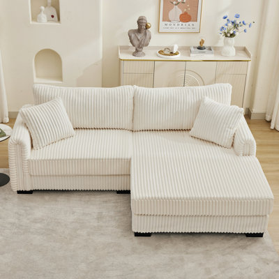 Two - Seater L - Shaped Chaise Sofa With Reversible Cushion, Corduroy Fabric, USB - C Charging Port, Storage Pocket And Convertible Left/Right For Versatile Living Spaces