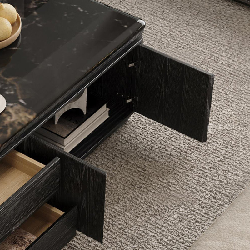 Table basse moderne avec repose-pieds avec rangement, Noir, H 19,68 po x L 55,11 po x l 31,49 po, Noir